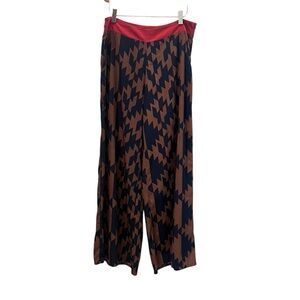 Audrey Navy Brown Geometric Wide Leg Pants Boho Relaxed‎ Fit